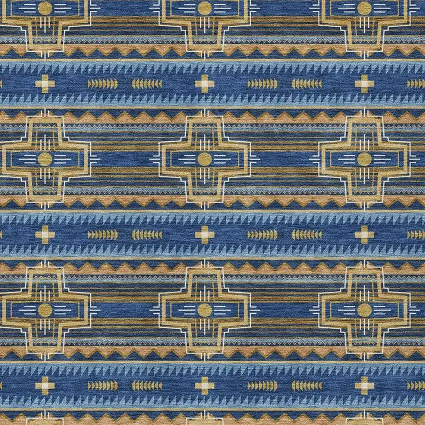 Navy Blue And Coral Tribal Washable Indoor Outdoor Area Rug Photo 3