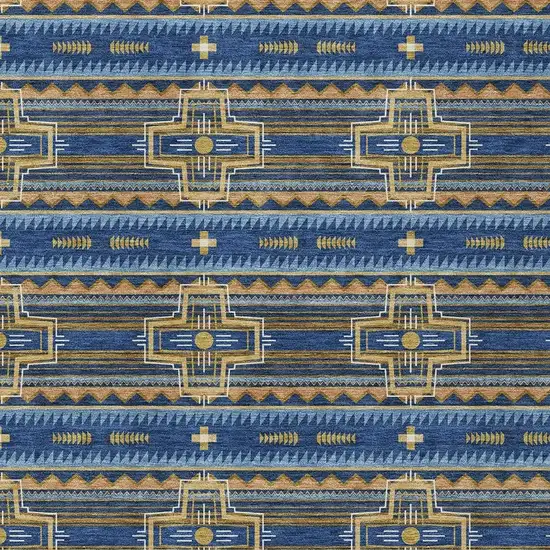 Navy Blue And Coral Tribal Washable Indoor Outdoor Area Rug Photo 5