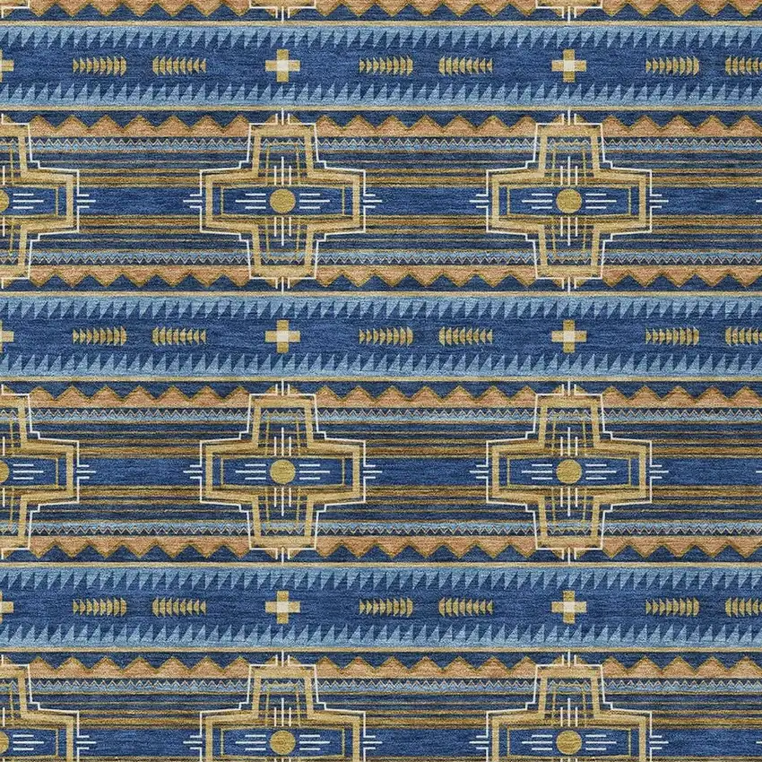 Navy Blue And Coral Tribal Washable Indoor Outdoor Area Rug Photo 5
