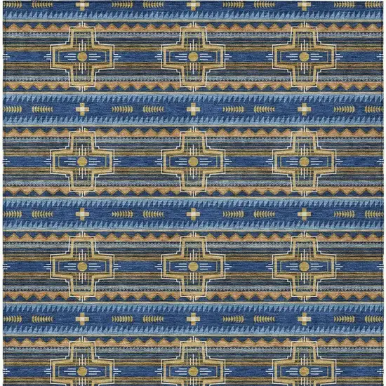 Navy Blue And Coral Tribal Washable Indoor Outdoor Area Rug Photo 4