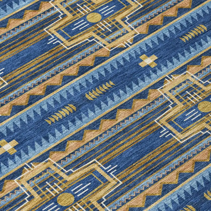 Navy Blue And Coral Tribal Washable Indoor Outdoor Area Rug Photo 8