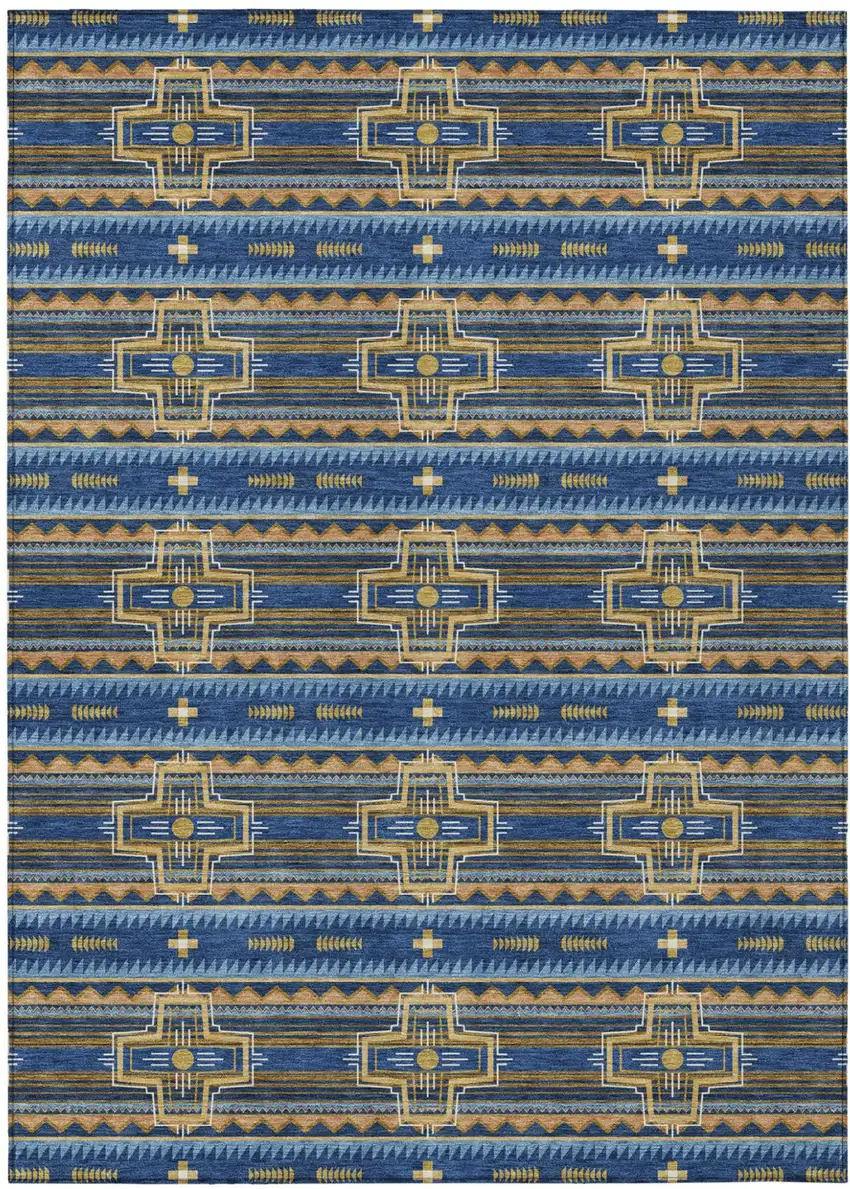 Navy Blue And Coral Tribal Washable Indoor Outdoor Area Rug Photo 2