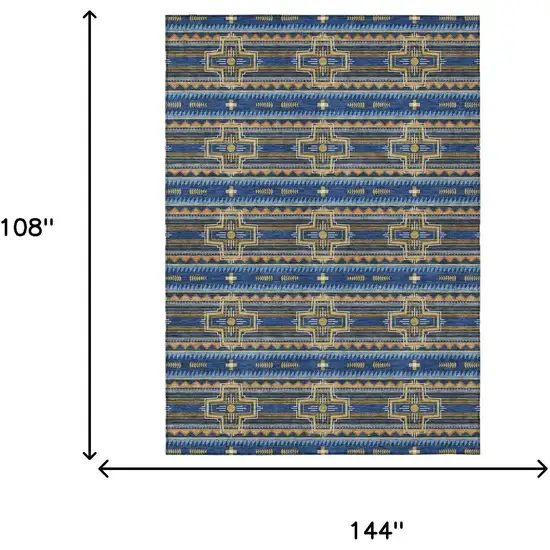 Navy Blue And Coral Tribal Washable Indoor Outdoor Area Rug Photo 9