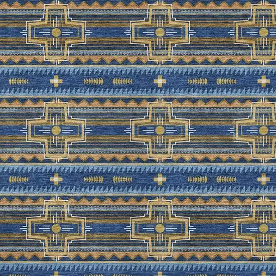 Navy Blue And Coral Tribal Washable Indoor Outdoor Area Rug Photo 5