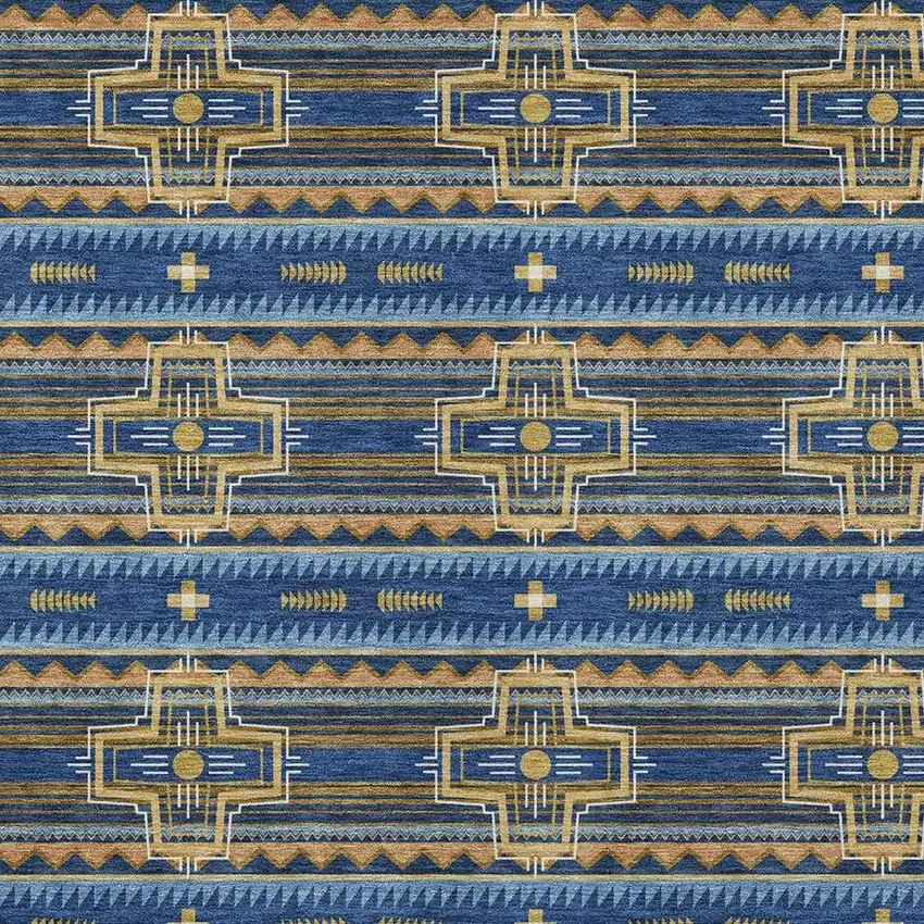Navy Blue And Coral Tribal Washable Indoor Outdoor Area Rug Photo 5