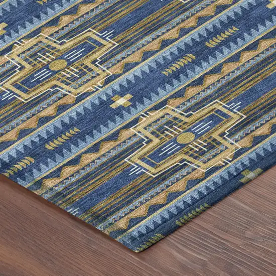 Navy Blue And Coral Tribal Washable Indoor Outdoor Area Rug Photo 7