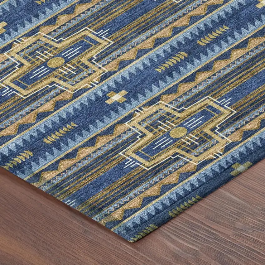 Navy Blue And Coral Tribal Washable Indoor Outdoor Area Rug Photo 7