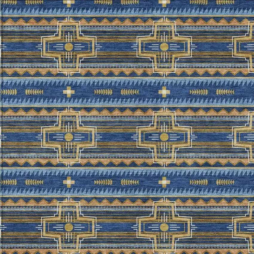 Navy Blue And Coral Tribal Washable Indoor Outdoor Area Rug Photo 3