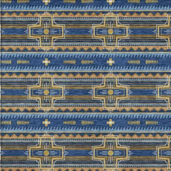 Navy Blue And Coral Tribal Washable Indoor Outdoor Area Rug Photo 3