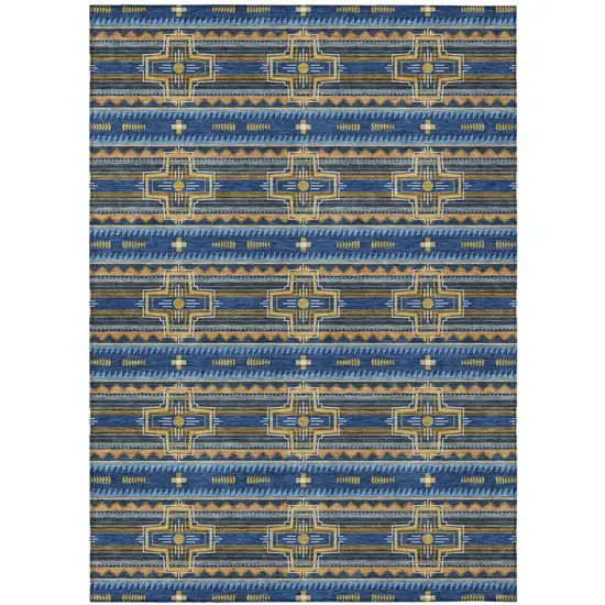 Navy Blue And Coral Tribal Washable Indoor Outdoor Area Rug Photo 2