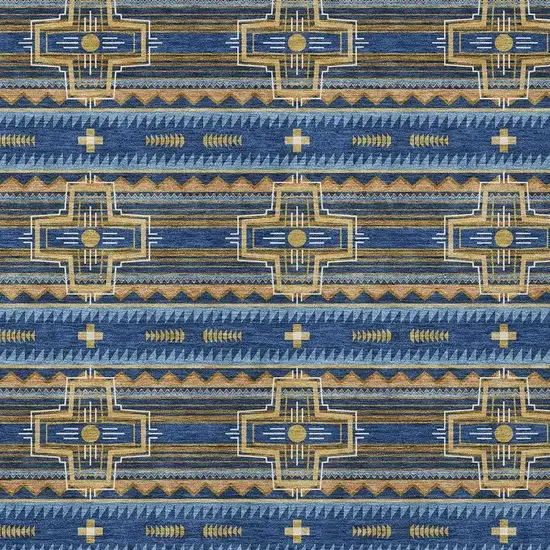 Navy Blue And Coral Tribal Washable Indoor Outdoor Area Rug Photo 3