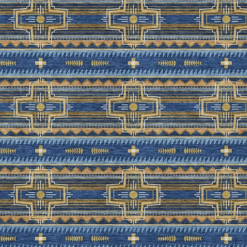 Navy Blue And Coral Tribal Washable Indoor Outdoor Area Rug Photo 3