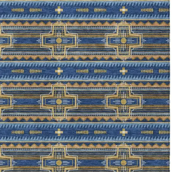 Navy Blue And Coral Tribal Washable Indoor Outdoor Area Rug Photo 5