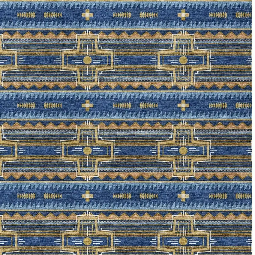Navy Blue And Coral Tribal Washable Indoor Outdoor Area Rug Photo 5