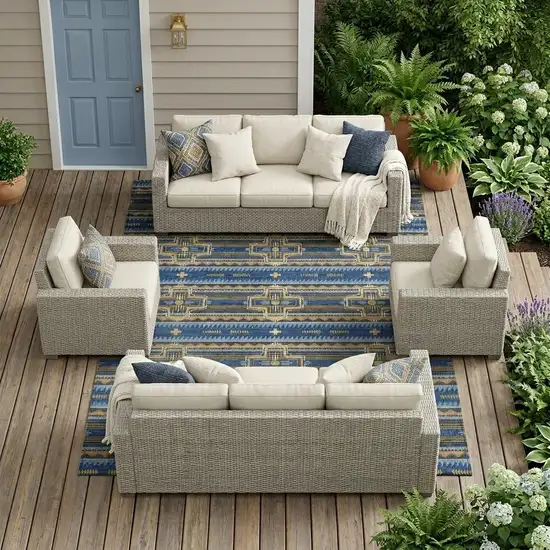 Navy Blue And Coral Tribal Washable Indoor Outdoor Area Rug Photo 1