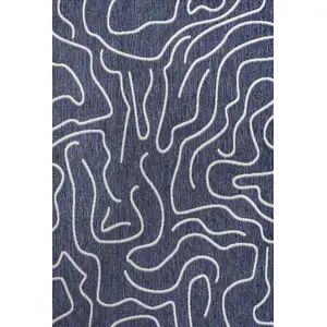 Photo of Navy Blue And Cream Abstract Indoor Outdoor Area Rug