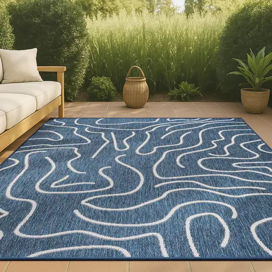 Navy Blue And Cream Abstract Indoor Outdoor Area Rug Photo 4