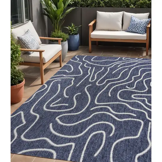 Navy Blue And Cream Abstract Indoor Outdoor Area Rug Photo 1