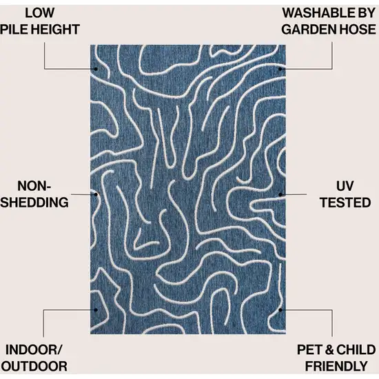 Navy Blue And Cream Abstract Indoor Outdoor Area Rug Photo 9