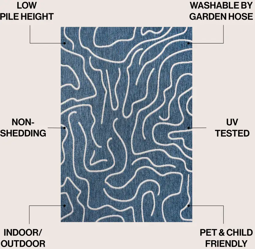 Navy Blue And Cream Abstract Indoor Outdoor Area Rug Photo 9