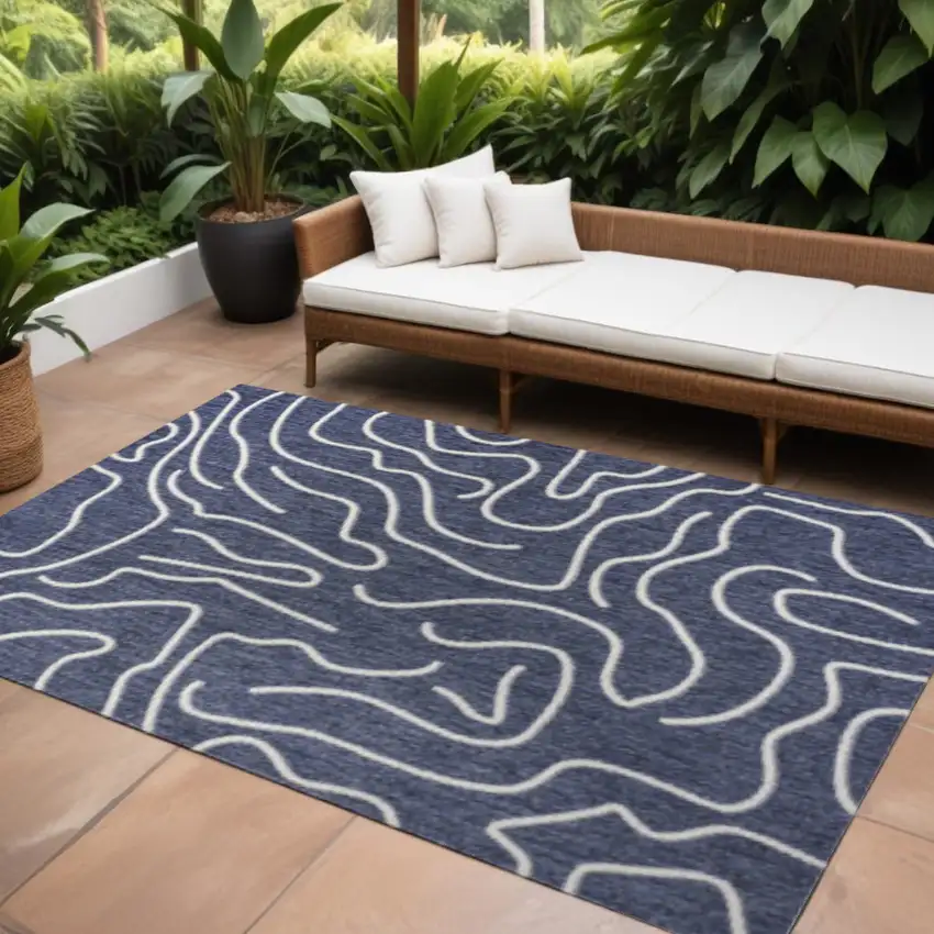 Navy Blue And Cream Abstract Indoor Outdoor Area Rug Photo 1