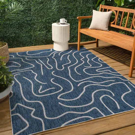 Navy Blue And Cream Abstract Indoor Outdoor Area Rug Photo 7
