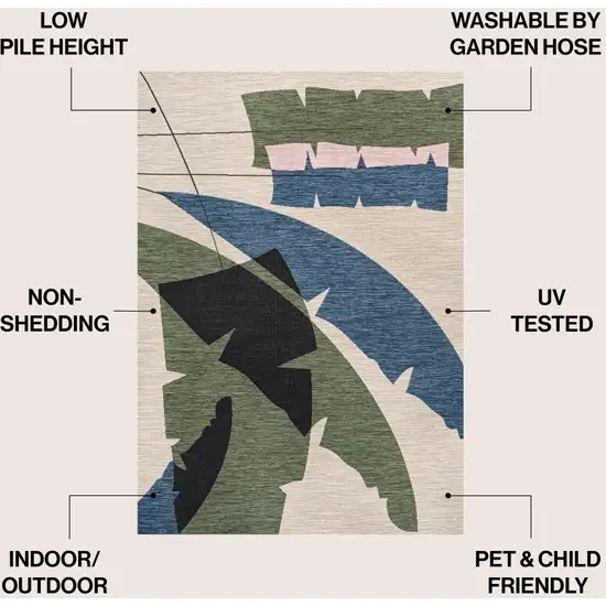 Navy Blue And Cream Abstract Indoor Outdoor Area Rug Photo 9