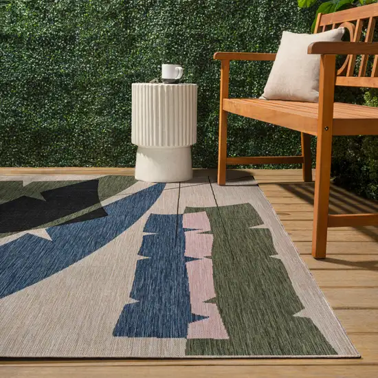 Navy Blue And Cream Abstract Indoor Outdoor Area Rug Photo 7
