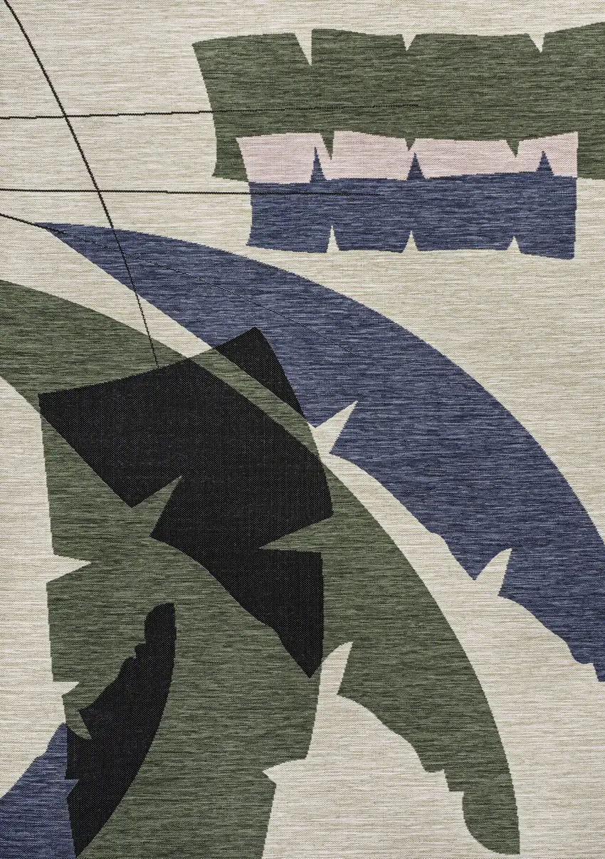 Navy Blue And Cream Abstract Indoor Outdoor Area Rug Photo 1