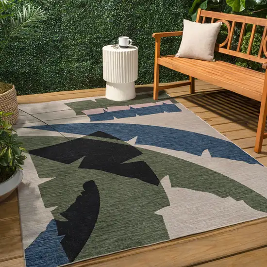 Navy Blue And Cream Abstract Indoor Outdoor Area Rug Photo 5