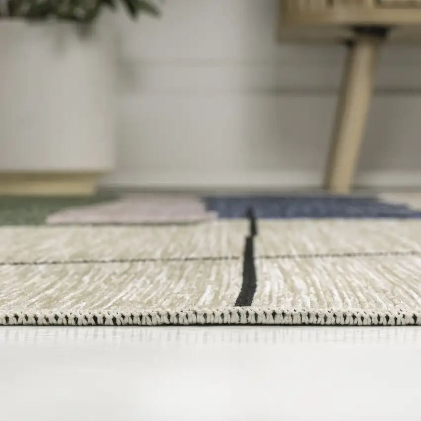 Navy Blue And Cream Abstract Indoor Outdoor Area Rug Photo 7