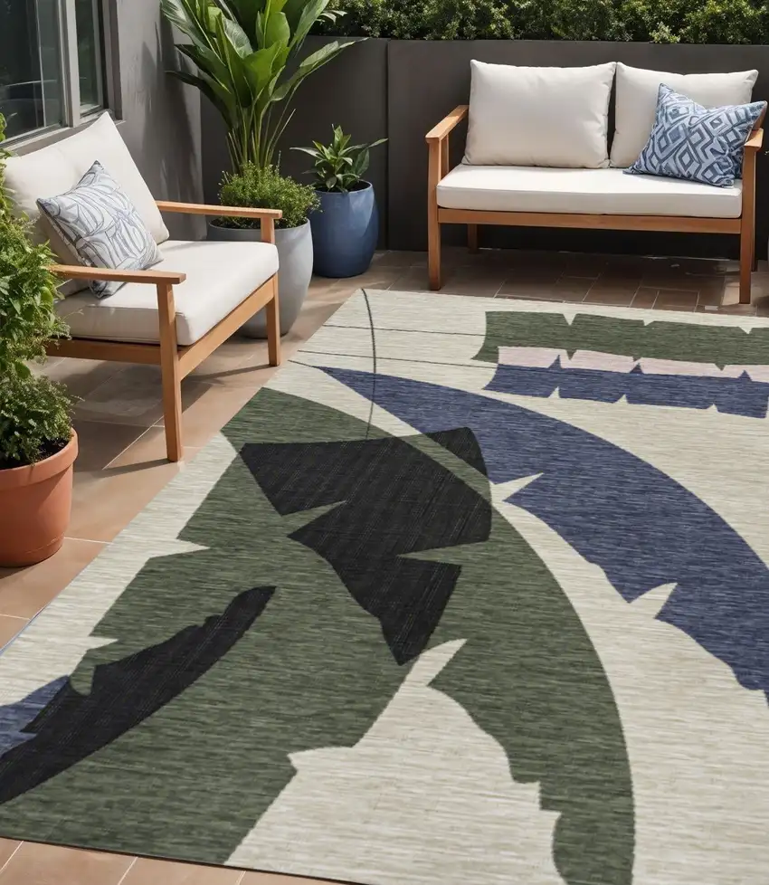 Navy Blue And Cream Abstract Indoor Outdoor Area Rug Photo 1