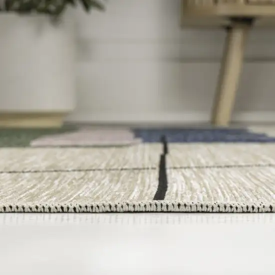 Navy Blue And Cream Abstract Indoor Outdoor Area Rug Photo 7