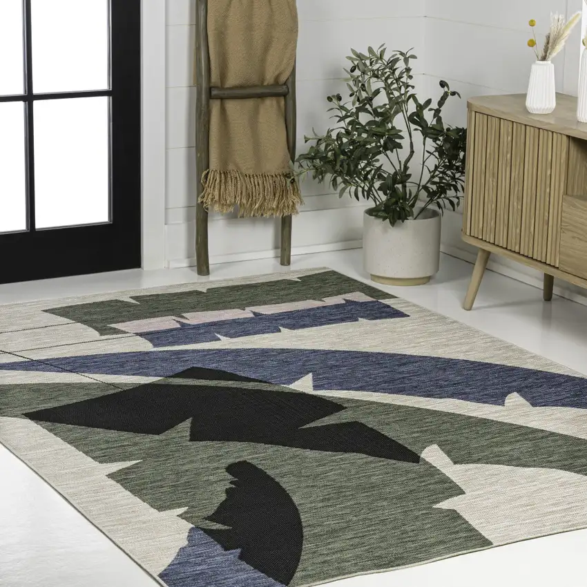 Navy Blue And Cream Abstract Indoor Outdoor Area Rug Photo 3