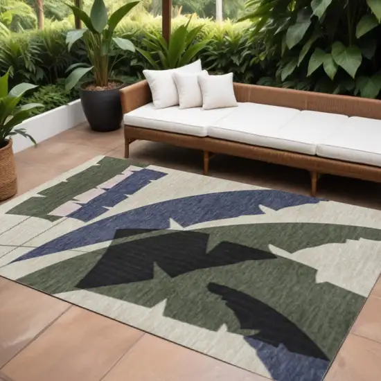 Navy Blue And Cream Abstract Indoor Outdoor Area Rug Photo 1