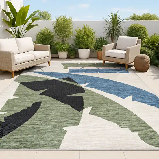 Navy Blue And Cream Abstract Indoor Outdoor Area Rug Photo 2