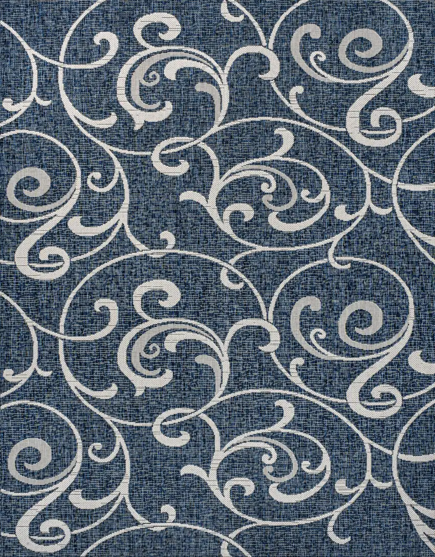 Navy Blue And Cream Floral Indoor Outdoor Area Rug Photo 3
