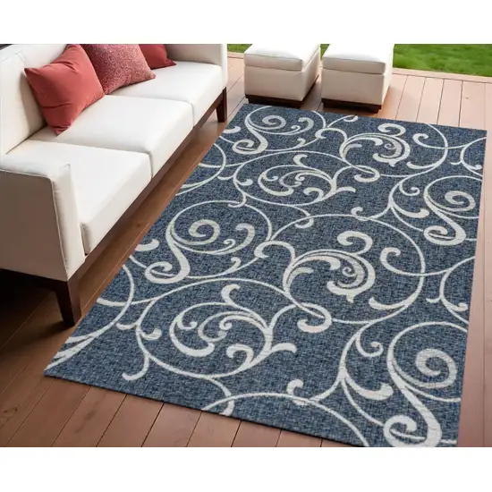 Navy Blue And Cream Floral Indoor Outdoor Area Rug Photo 1
