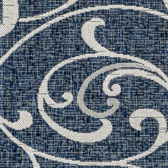 Navy Blue And Cream Floral Indoor Outdoor Area Rug Photo 2