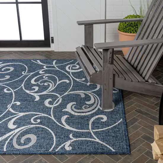 Navy Blue And Cream Floral Indoor Outdoor Area Rug Photo 9