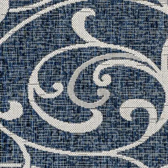 Navy Blue And Cream Floral Indoor Outdoor Area Rug Photo 2