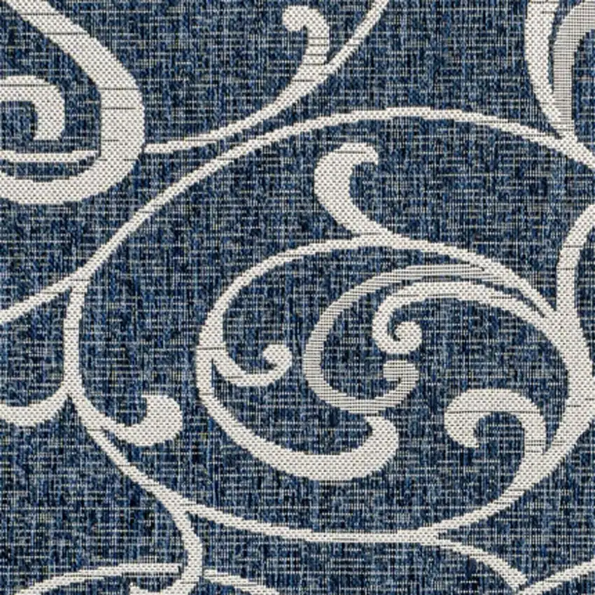Navy Blue And Cream Floral Indoor Outdoor Area Rug Photo 3