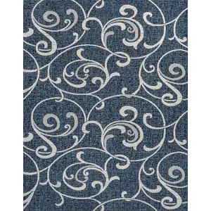 Photo of Navy Blue And Cream Floral Indoor Outdoor Area Rug