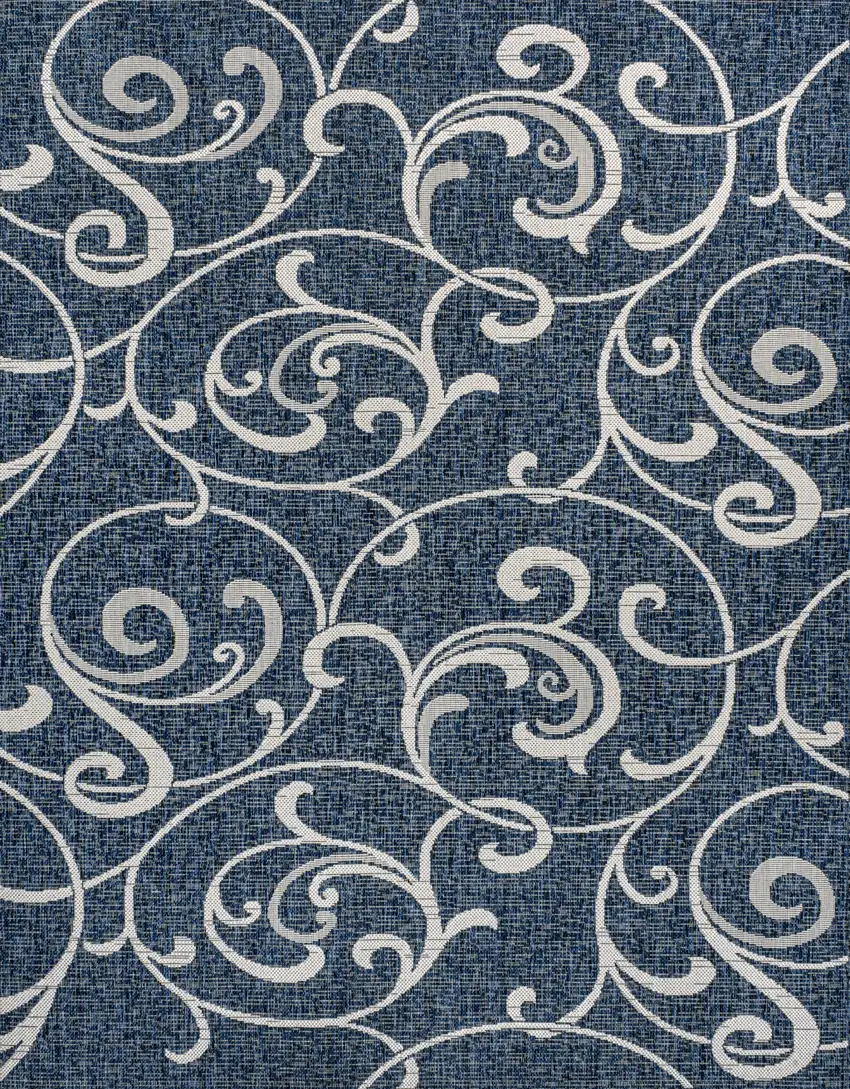 Navy Blue And Cream Floral Indoor Outdoor Area Rug Photo 1