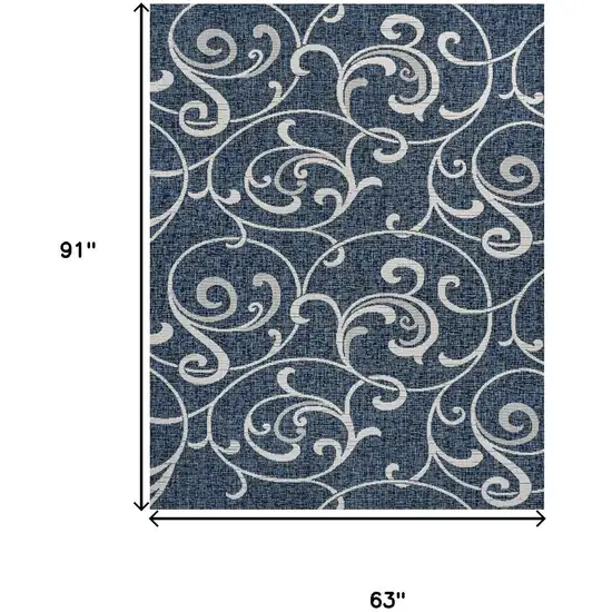 Navy Blue And Cream Floral Indoor Outdoor Area Rug Photo 5