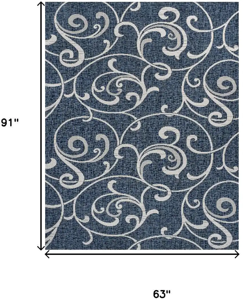 Navy Blue And Cream Floral Indoor Outdoor Area Rug Photo 5