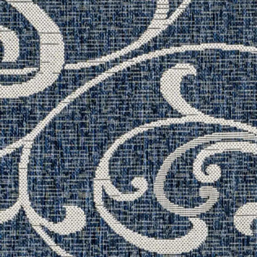 Navy Blue And Cream Floral Indoor Outdoor Area Rug Photo 2