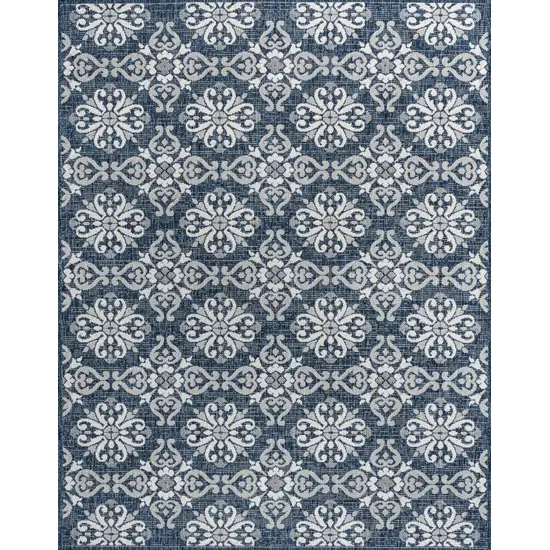 Navy Blue And Cream Floral Indoor Outdoor Area Rug Photo 1