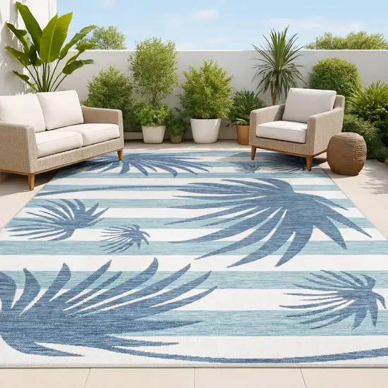 Navy Blue And Cream Floral Indoor Outdoor Area Rug Photo 3