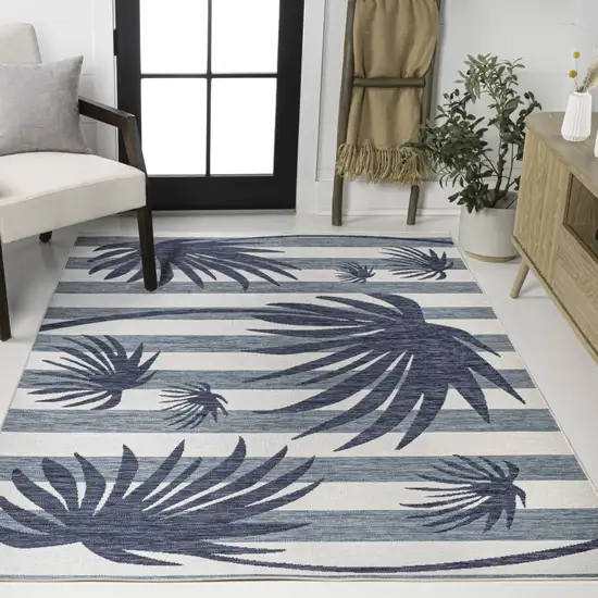 Navy Blue And Cream Floral Indoor Outdoor Area Rug Photo 5